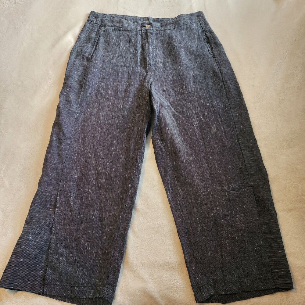 Habitat 100% Linen Cropped Wide Leg Flood Pants Black Heather Stripe XL EUC